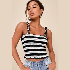 Lulus Striped Ruffled Smocked Tank Top in Size M